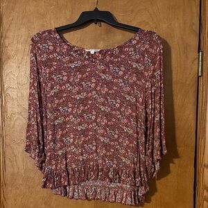 Floral Print Women's Blouse with Ruffle Hem